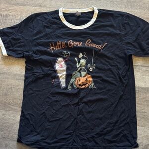 Hello, Gore-Geous! Black Halloween Graphic Ringer Tee